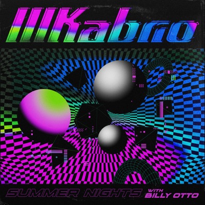 Summer Nights cover art with neon type and chrome spheres